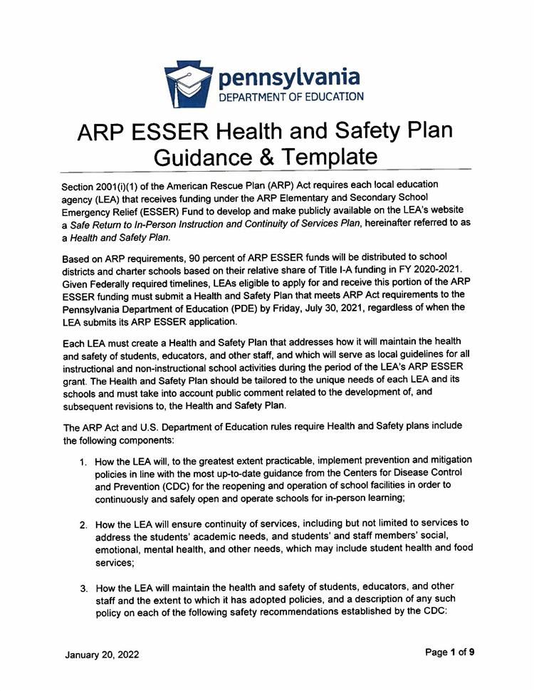 2021-2022 ARP ESSR Health and Safety Plan